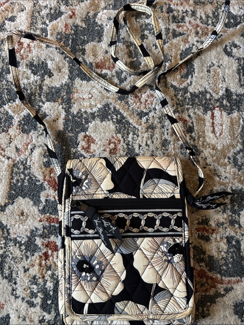 Vera Bradley Black & Cream Floral Quilted Crossbody Bag